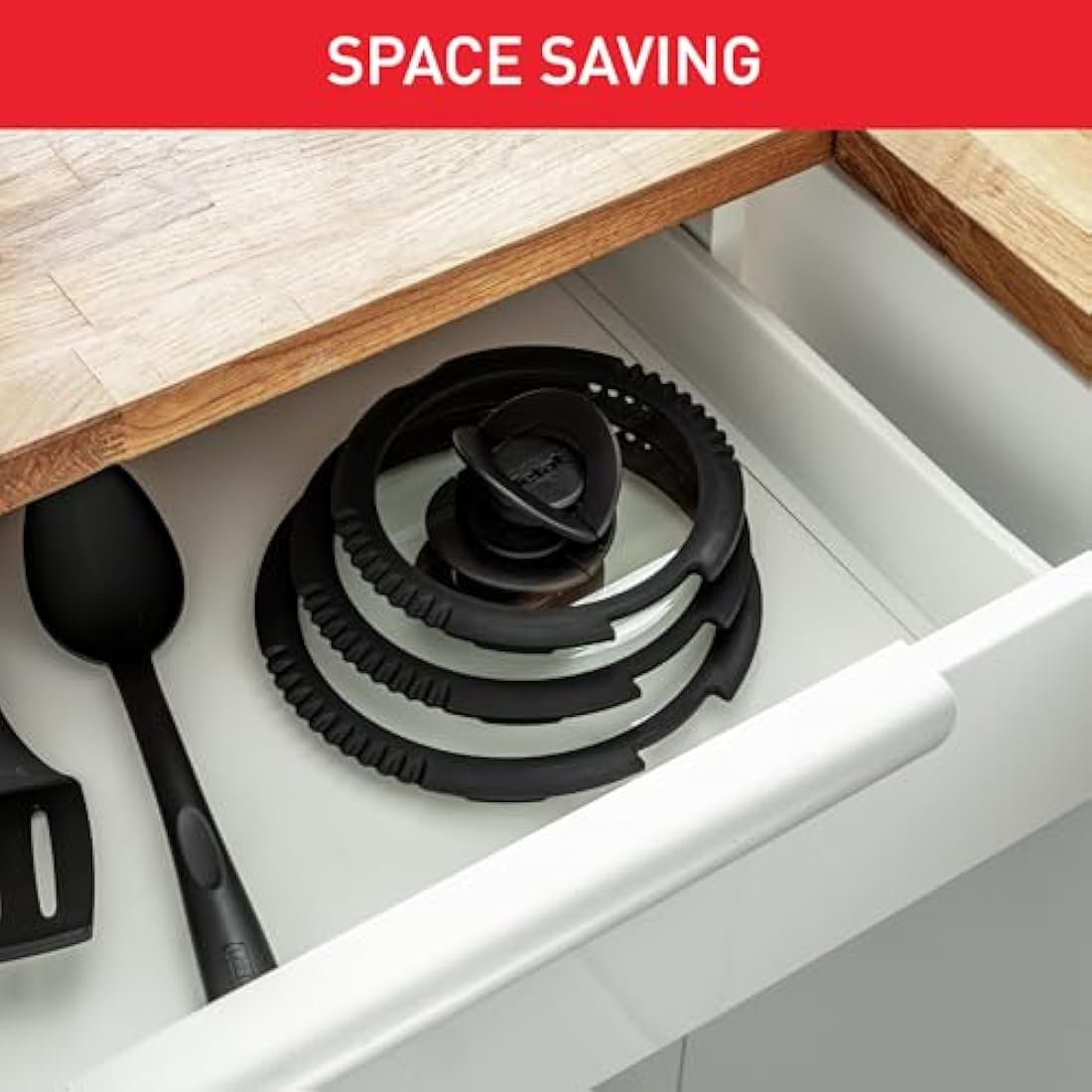 Tefal Ingenio L9931012 3 Piece Glass Lids, 18-18-20, Black