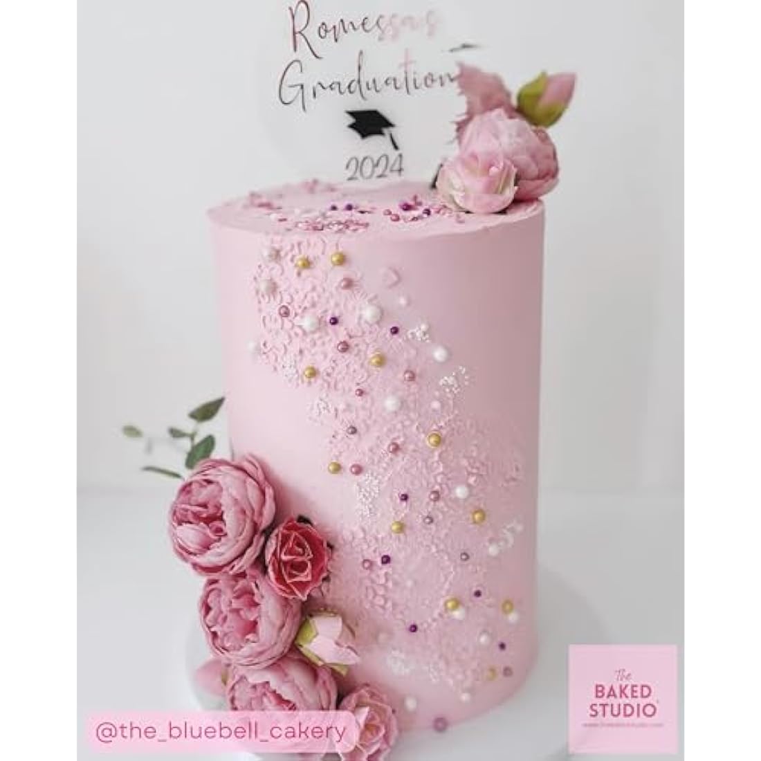 The Baked Studio - Silk Peony and Tea Rose Artificial Bouquet 9 Heads Realistic Fake Plant for DIY Craft Cake Living Room Home Wedding Decoration (PINK)