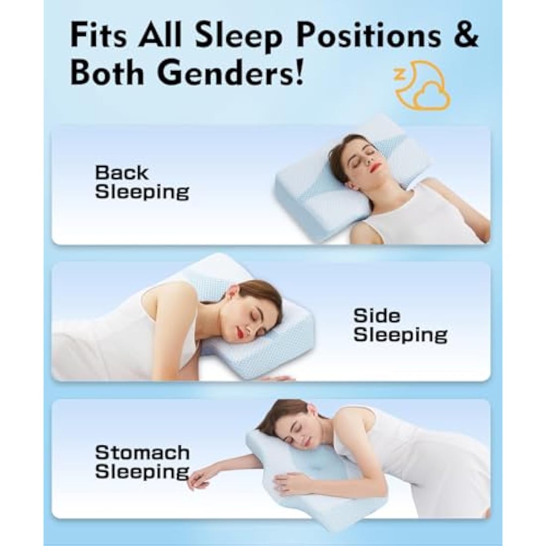 Memory Foam Neck Support Pillow for Neck Shoulder Pain Sleeping: Orthopedic Cervical Pillow-Ergonomic Side Sleeper pillow-Contour Bed pillows with Washable Cover for Side Back Stomach Sleepers