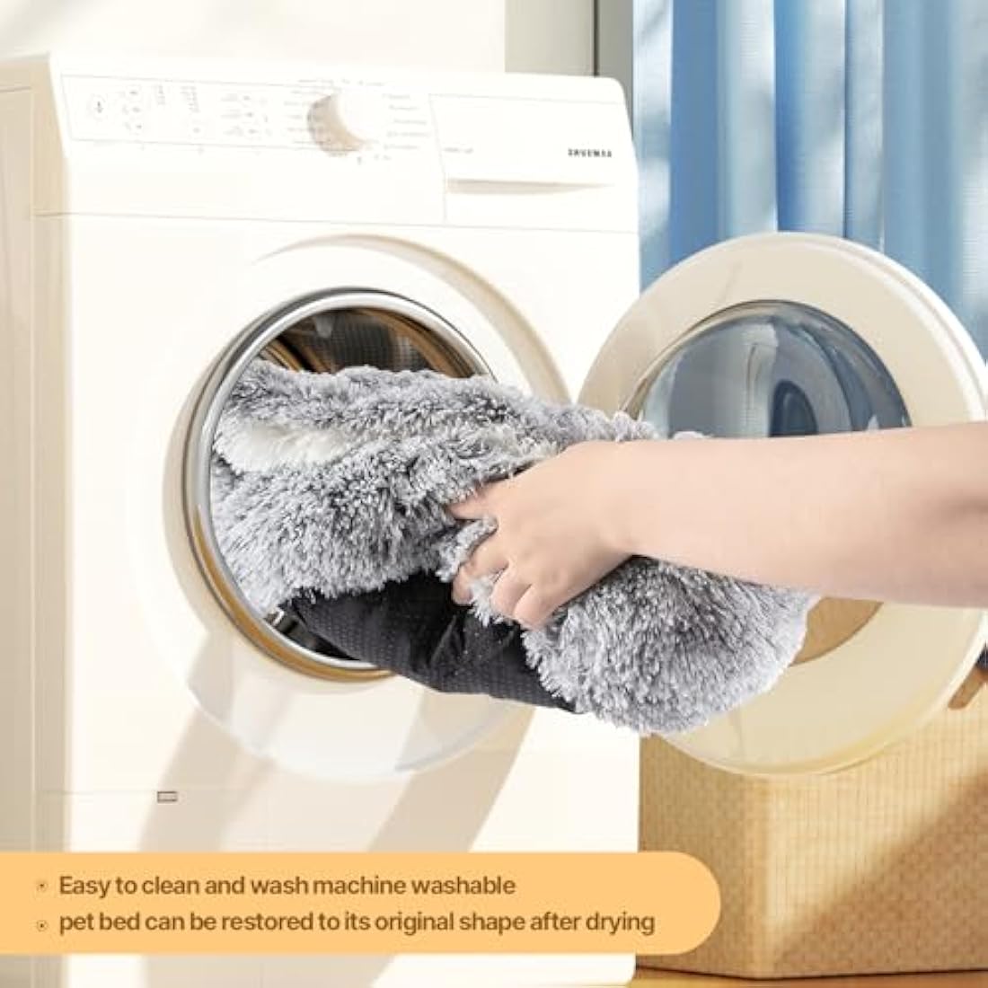 Calming Dog Bed Fluffy Plush Pet Bed under 10kg,Washable Anti Anxiety Small Medium Dog Bed,Indoor Cats Dogs Soft Warm Donut Cave Bed Patent No.: 6242416(Grey)