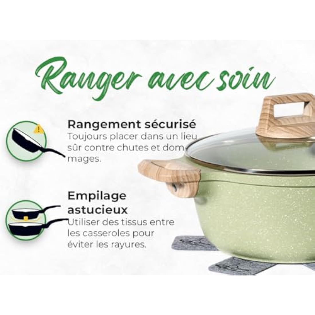 Just Perfecto Set of 15 Pots and Pans, Non-Stick Cookware Set, Granite Induction Cookware Non-Stick Set with Frying Pans and Saucepans (PFOS, PFOA Free) (Green)