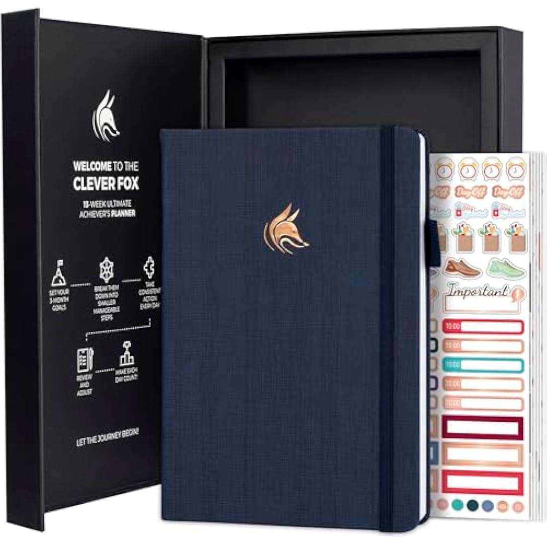 Clever Fox Ultimate Achiever’s Goal Planner - Focus & Productivity 90 Day Journal. Daily Weekly Monthly Planner Organizer & Hourly Schedule Notebook - Undated, Hardcover, A5 Size, Navy Blue
