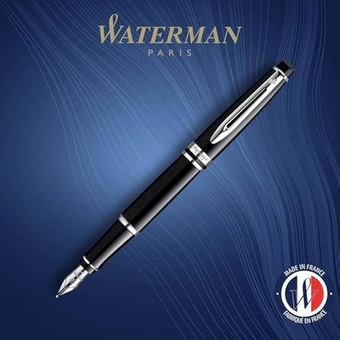 Waterman Expert Fountain Pen | Gloss Black with Chrome Trim | Medium Nib | Gift Box
