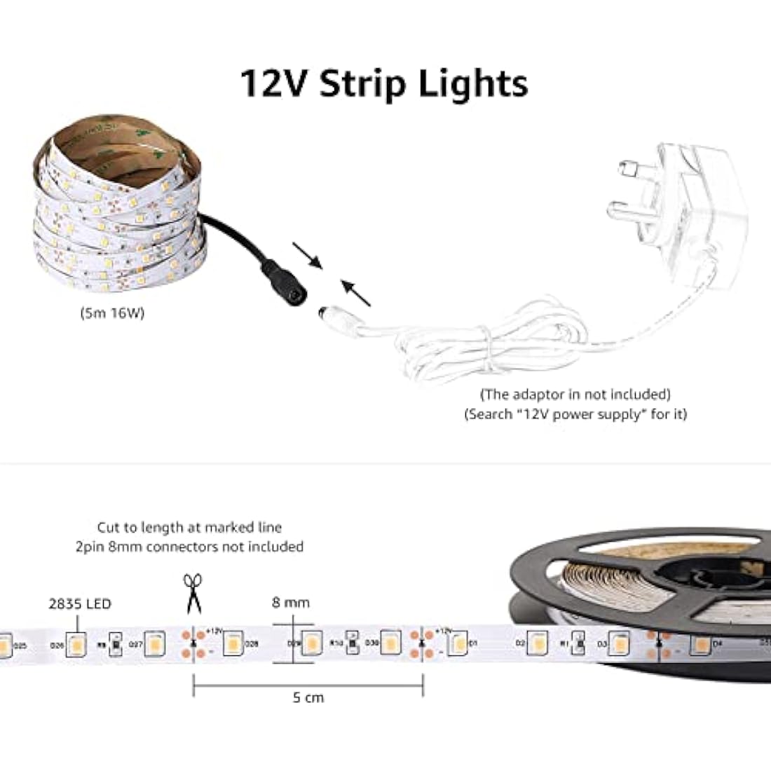 Lepro Bright White LED Strip Light 10M (2x5M), 2x2300lm 6000K LED Tape Light, Stick-on LED Lights for Kitchen Under Cabinet (12V Power Supply Not Included)