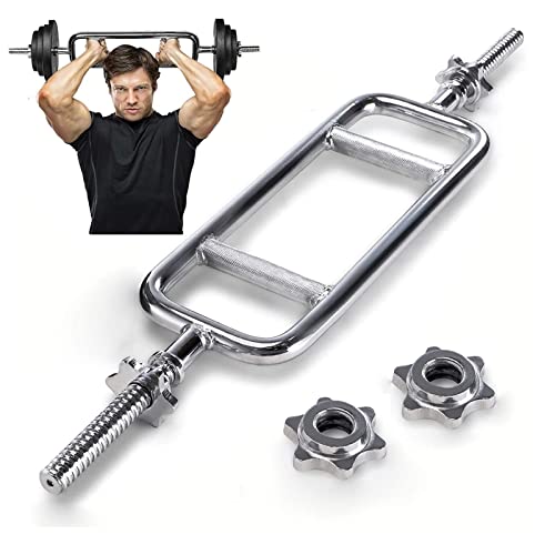 tonchean 34" Triceps Bar Solid Hammer Curl Bar Curl Barbell with Spring Collars Tricep Barbell Training Bar Tricep Weight Bar for Squats Deadlifts