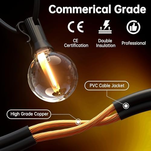 Svater Outdoor String Lights Main Powered 200FT, 60M Linkable Festoon Lights 104 LED G40 Plastic Bulbs Waterppoof IP45 Garden Lights for Patio Backyard Party Wedding Cafe