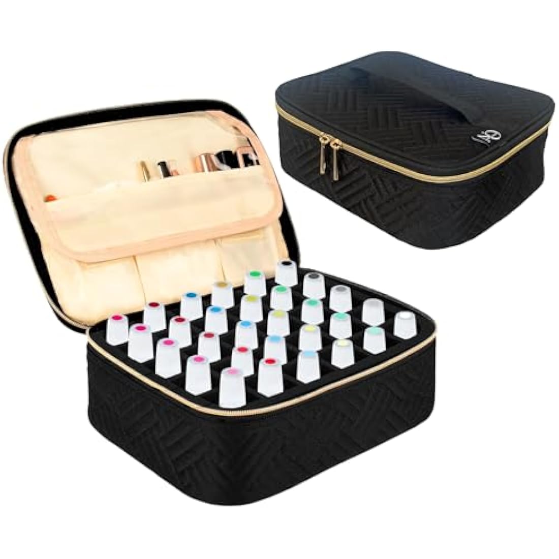 OBSESSIONS BY NYDA Nail Polish Organiser Bag, Perfect Storage for 30 Bottles, Travel Storage Carry Case for Nail Polish and Accessories Fitted with Removable Foam Holder – Black