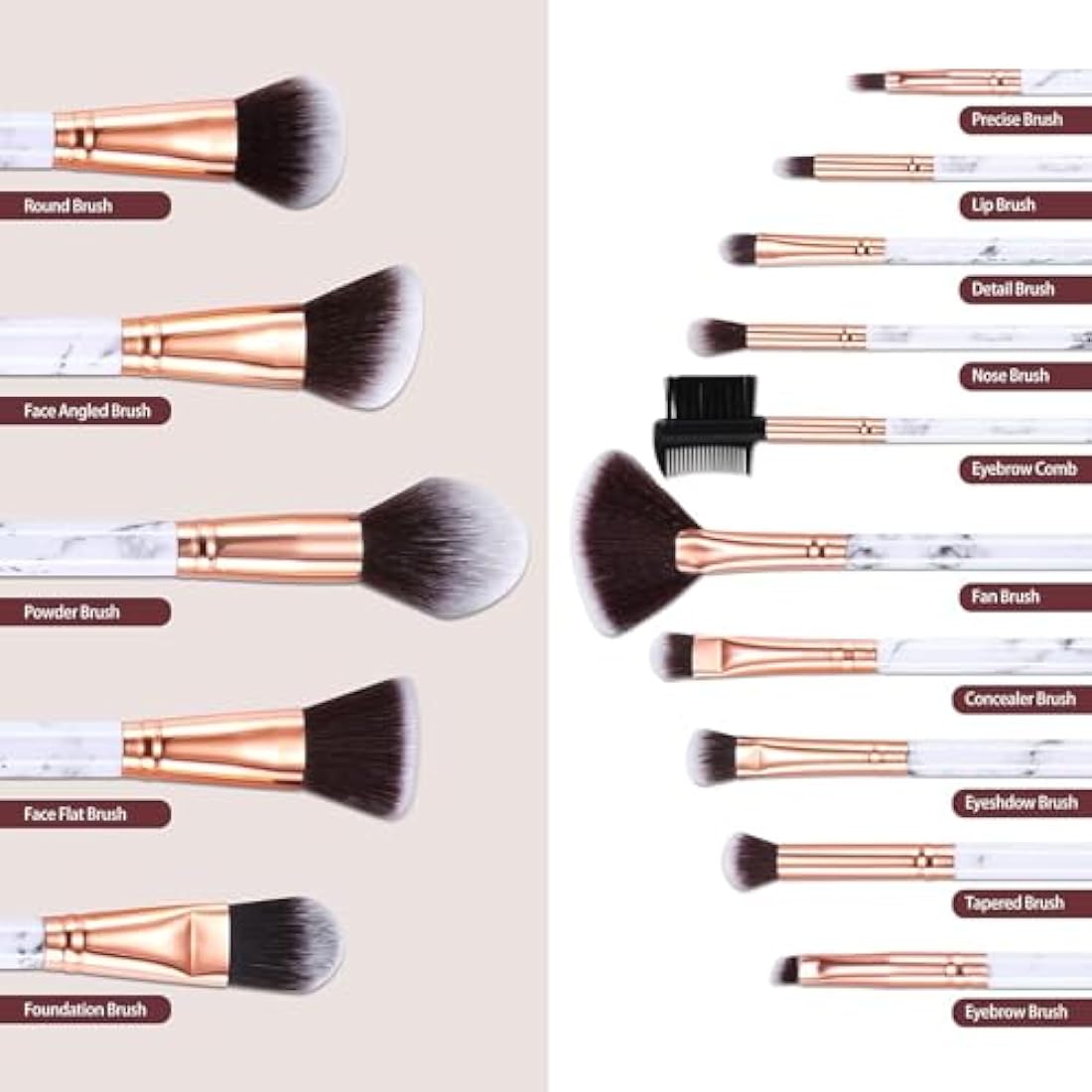 Makeup Brushes DUAIU Makeup Brush Set Professional 15-Piece Marble Make Up Brushes for Foundation Brush Powder Concealers and Eyeshadow Brush with Exquisite Marble Bucket Gift Box White