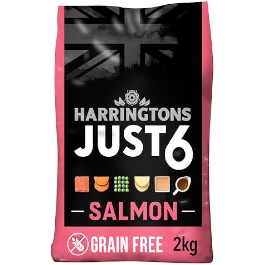 Harringtons Just 6 Complete Grain Free Hypoallergenic Salmon & Veg Dry Adult Dog Food 2kg (Pack of 4) - With Added Fresh Baked Bites