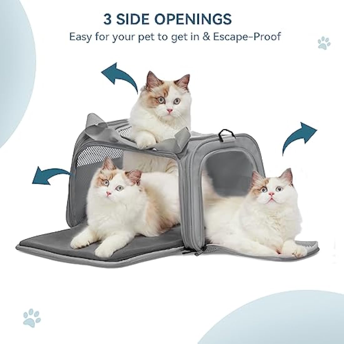 PETSFIT Pet Carrier for Cat with Extendable Fleece Pet Mat, Pet Carrier Airline Approved with Safety Leash for Pets Up to 12 Lbs (44 * 26.5 * 27CM, Grey)