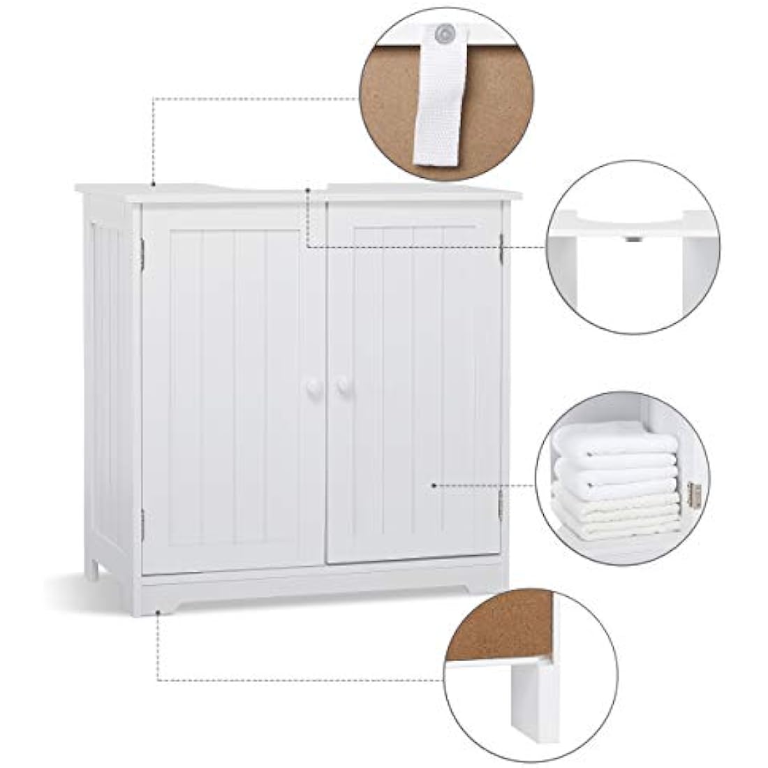 Mondeer Under Sink Cabinet,Bathroom Floor Cabinet with 2 Doors and 2 Shelves Wooden Space Saving Free Standing 60 x 30 x 60 cm White