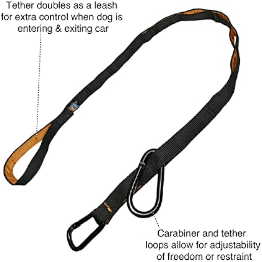 Kurgo Auto ZipLine for Dogs, Dog Safety Restraint for Car, Boat or Campsite, Quick & Easy Installation, Adjustable Length, Black/Orange