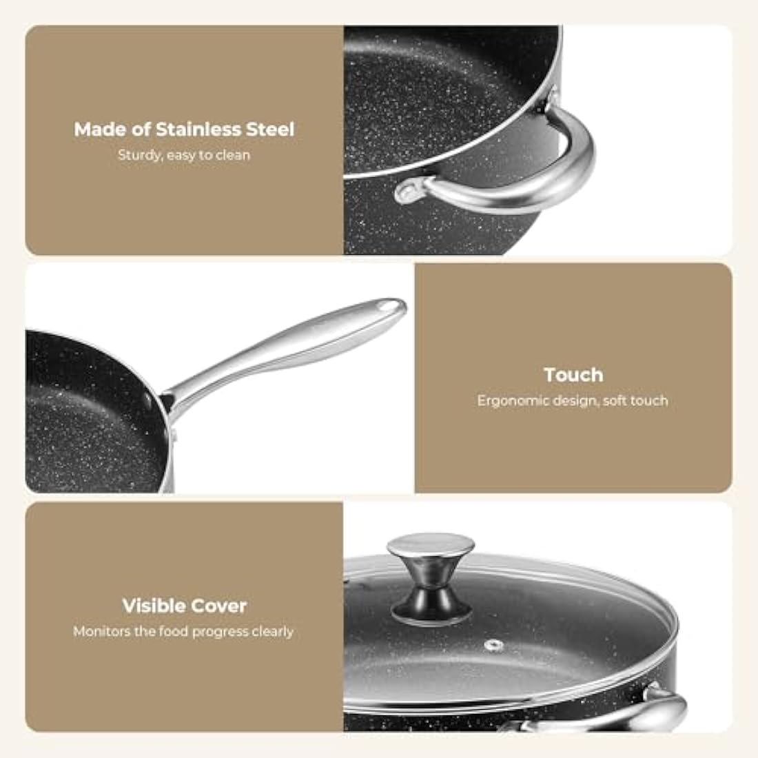 Nonstick Pots and Pans Set 10pcs, Induction hob Pan Set, Induction Compatible, Large Capacity Kitchen Cooking Pans
