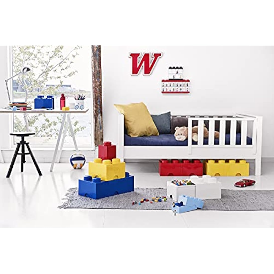 LEGO Storage Brick 8 Knobs RED - Stackable Plastic Storage Box with Lid for Kids and Adults, Ideal Desk Organizer and Toy Box - 12.1L Capacity
