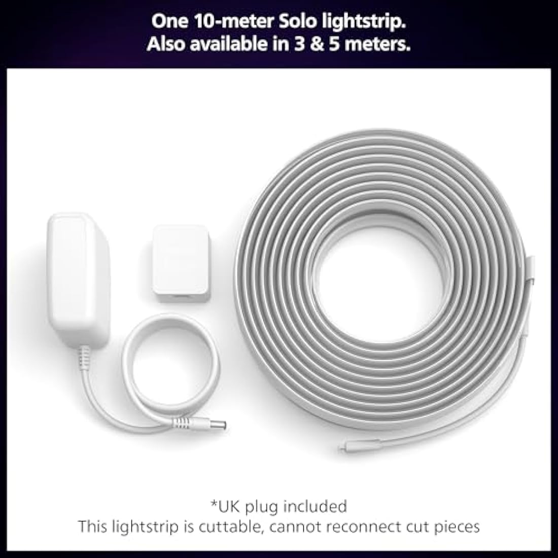 Philips Hue Indoor 10-Meter Smart LED Solo lightstrip (Non Extendable) - 1 Pack - Control with Hue App - Works with Alexa, Google Assistant and Apple HomeKit, Plug Type G [Energy Class G]