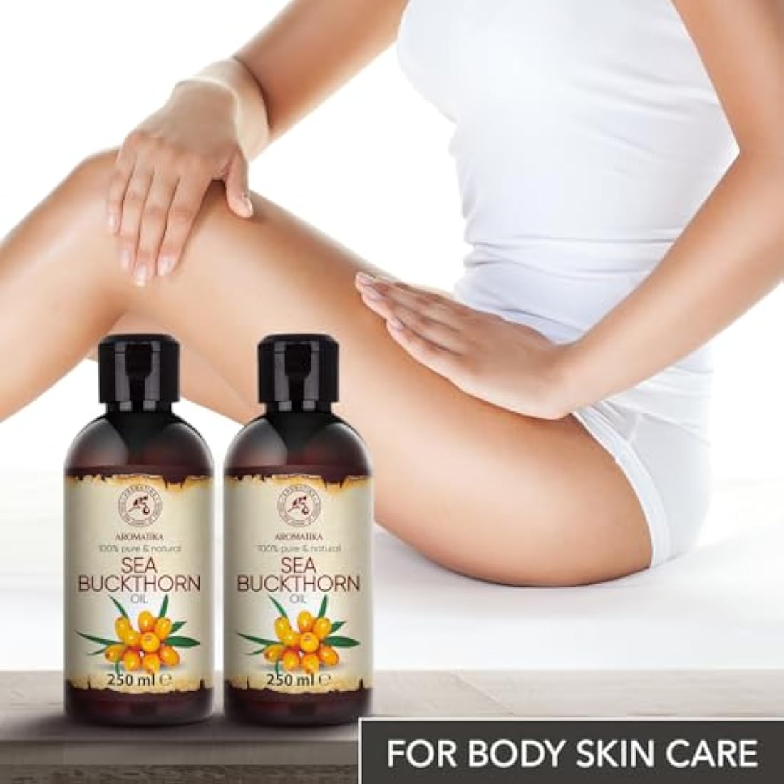 Sea Buckthorn Oil Set 2x250ml - 100% Pure & Natural - Cold Pressed - Unrefined - Hippophae Rhamnoides Oil - Cosmetic Oil for Hair - Face - Body - Aromatherapy - Relaxation - Massage - Spa