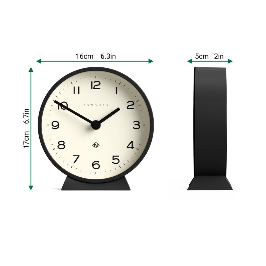 NEWGATE? M Mantel Silent Sweep Mantel Clock - 'No Tick' - A Modern Mantelpiece Clock - Small Clock Mantel Clocks - Minimalist Dial - (Black)
