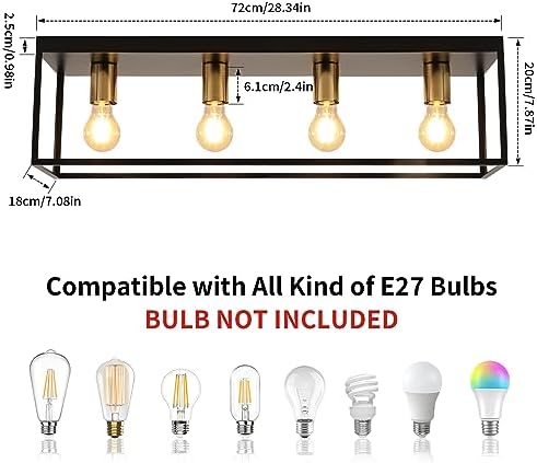 Black Ceiling Lights 4 Lights, Modern Industrial Ceiling Light E27 Flush Mount, LED Metal Cage Ceiling Light Fixture for Bedroom Living Room Kitchen Hallway Studio max.60W - NO Bulb