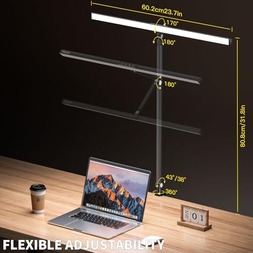 CHICLEW LED Desk Lamp for Home Office, 5 Colors Lighting 5 Brightness Levels Eye-Caring Task Architect Reading Table Lamps, Adjustable Clamp Light for Study Work, Touch Control