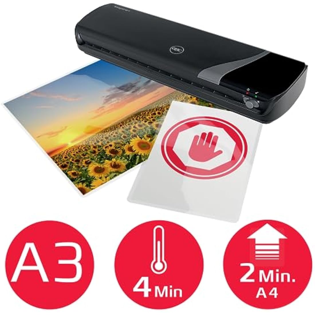GBC Inspire+/Rexel Style A3 Laminator, Laminating Machine with Starter Pack of Pouches, 4 Minute Warm Up Time, Black (4402076)