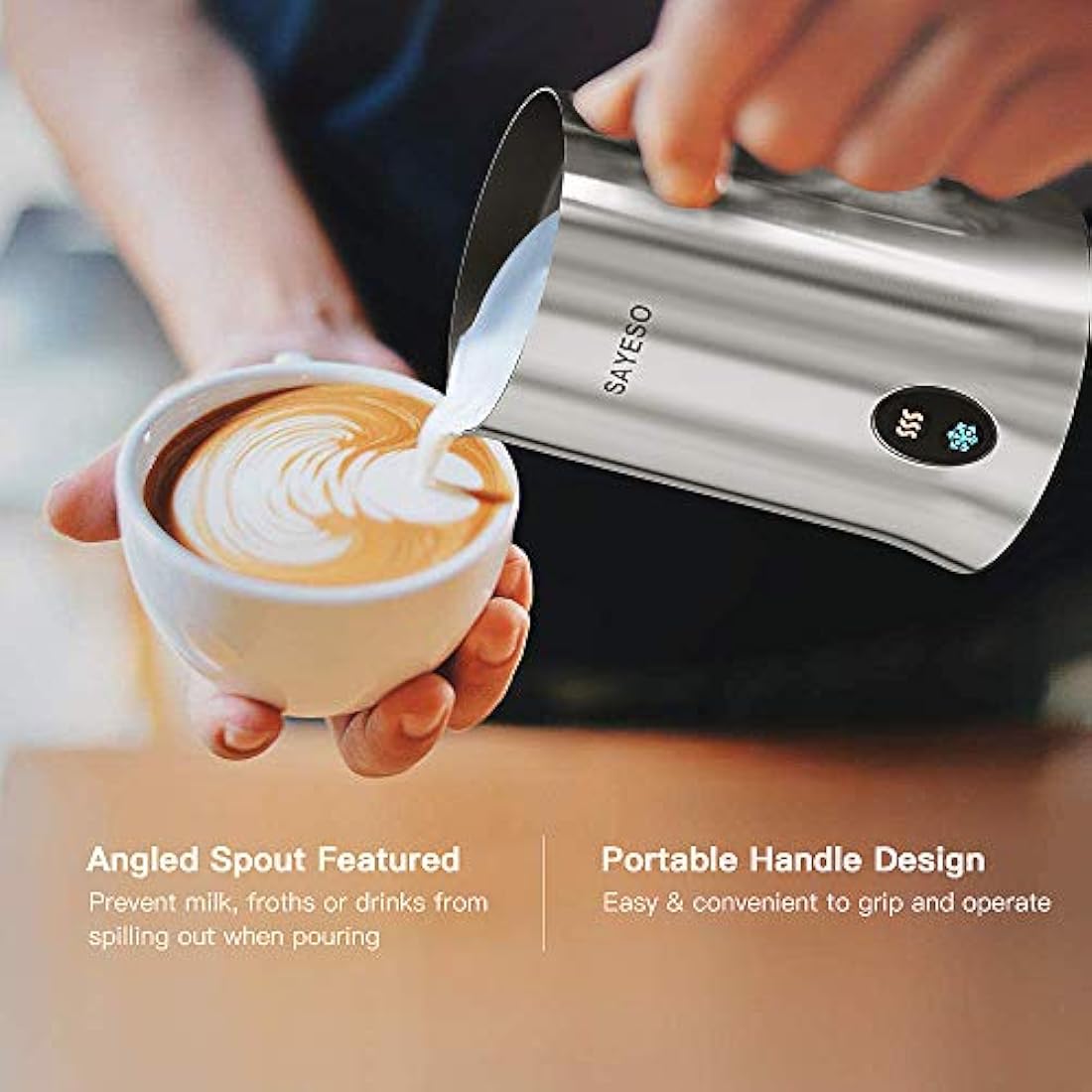 Milk Frother, SAYESO Electric Milk Frother and Warmer with Hot Cold Functionality, Stainless Steel Foam Maker, Automatic Shut-Off Milk Steamer for Coffee, Latte, Cappuccino and Macchiato (Silver)