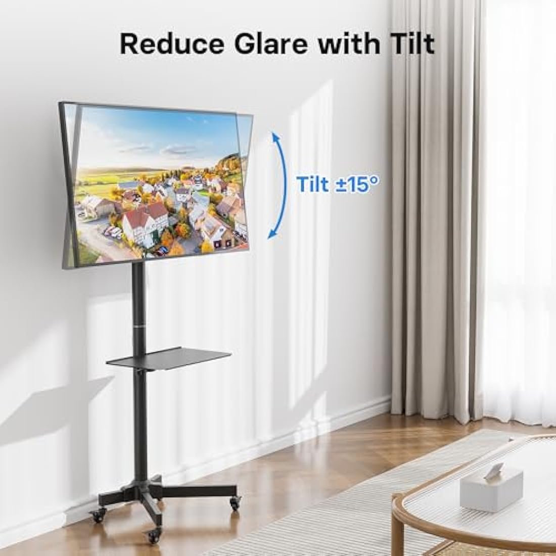 BONTEC Mobile TV Stand on Wheels for 23-60 inch Plasma/LCD/LED TVs, Portable TV Stand with Tray, Height adjustable Home Display Rolling TV Cart Trolly, Max. VESA 400x400mm, up to 40kg
