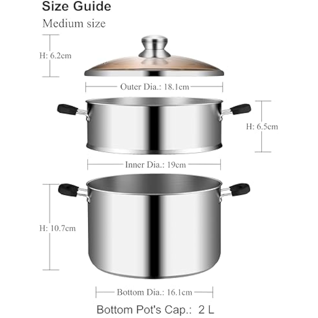 VENTION Stainless Steel Steamer Cooking 18cm for Induction Hob, Vegetable Steamer Pan, Couscous Pot 2 L