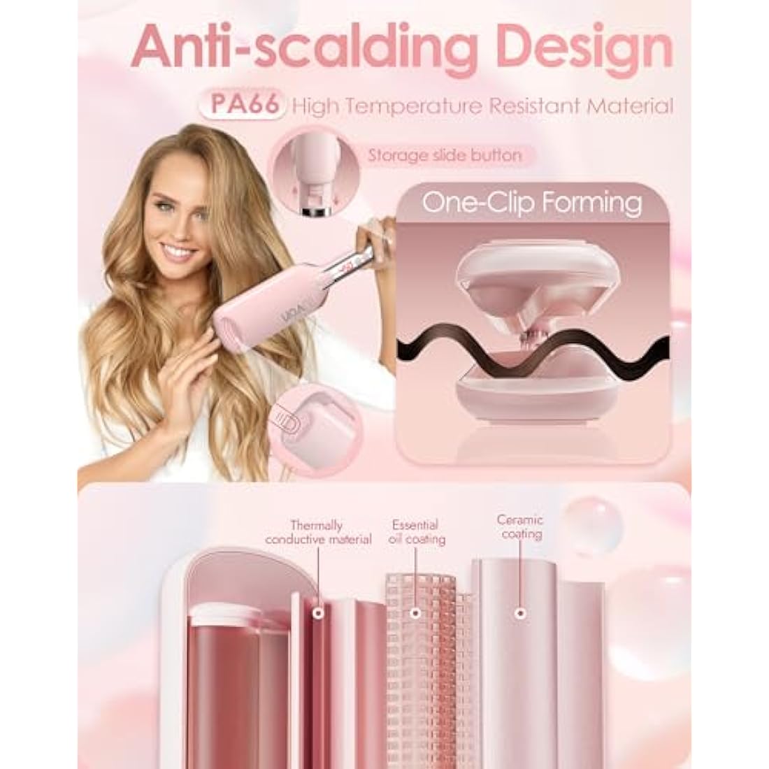 Wave Curling Iron Anti-Scald Hair Waver, 2 Barrel Ionic Wavy Hair Crimper for Women, 1.1in/28MM Rapid Heating Curling Wand, Curling Iron Culer with Wide Deep Waves