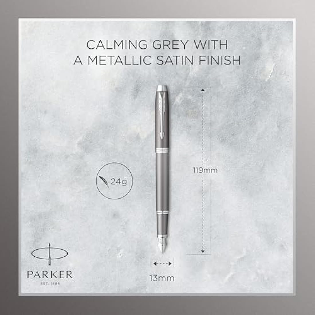 PARKER IM Writing Rituals Fountain Pen, Grey Finish with Gradient, Chrome Trims, Fine Nib, Blue Ink, Gift Box