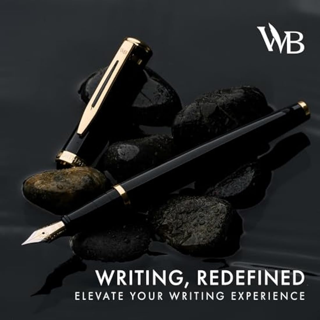 Wordsworth & Black Fountain Pen Set, 18K Gilded Extra Fine Nib, Includes 24 Pack Ink Cartridges, Ink Refill Converter & Gift Pouch, Gold Finish, Calligraphy, [Black Gold], Perfect for Men & Women