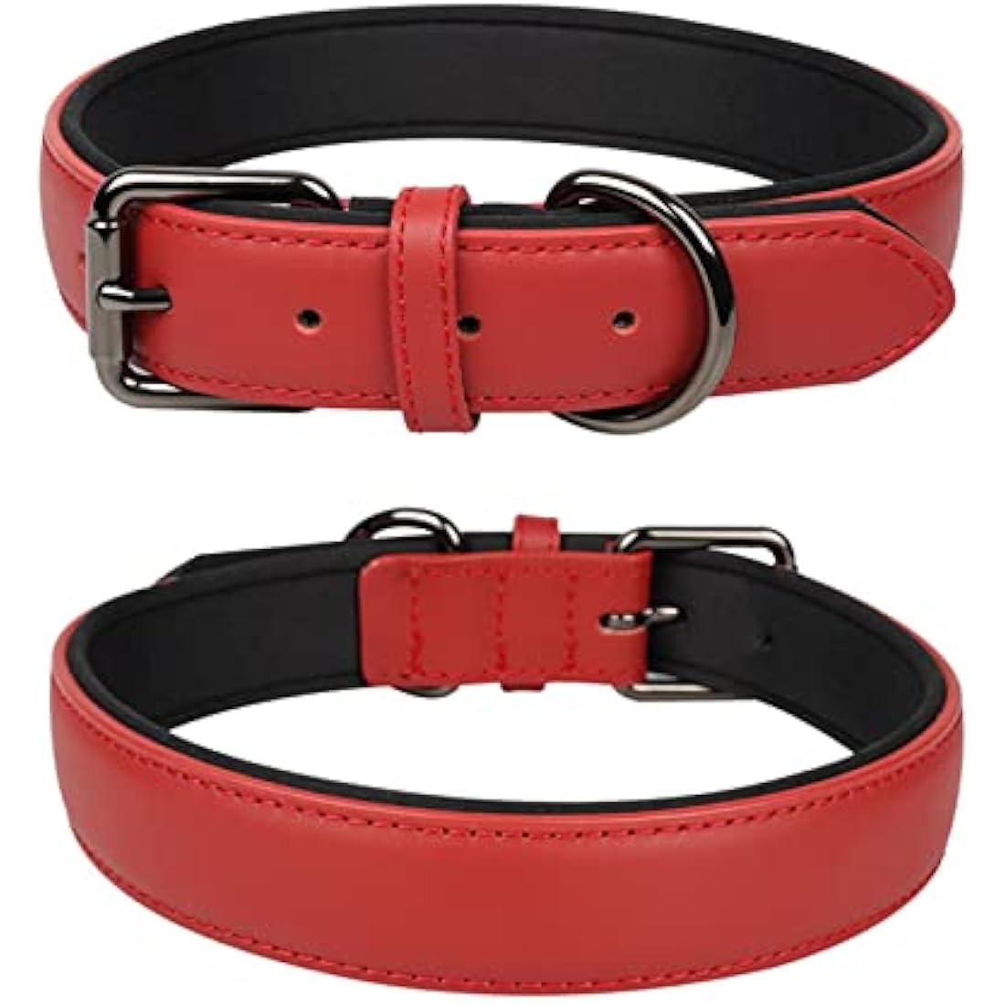 OFHome Dog Collar Leather Red Soft Padded Comfortable Adjustable Strong Pet Collars Best for Small Medium Large Dogs with Heavy Duty Buckle (Red, S)