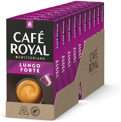 Café Royal, Lungo Forte, 100 Nespresso (R) compatible capsules, 80 percent recycled Aluminium, Rainforest Alliance certified, intensity 8