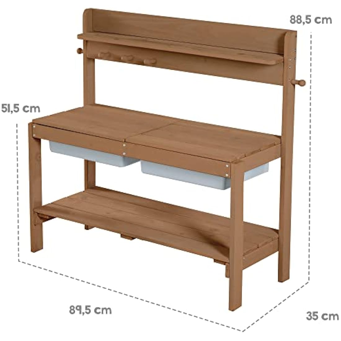 roba Children's Outdoor Garden Kitchen Fun - Wooden mud kitchen with removable cover - 2 plastic tubs & shelf - Weather-resistant work table/outdoor play kitchen - Teak