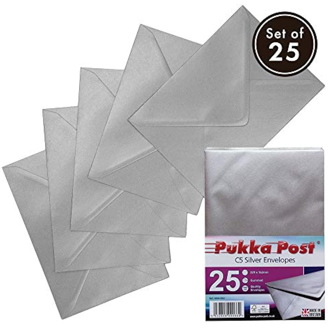 Pukka Pad, Pukka Post & Packaging Gummed Envelopes - Pack of 25, Ready-to-Seal, Durable 100GSM Postal Envelopes for Letters, Invitations, and Other Mail - 229 x 162 mm, Size C5, Silver