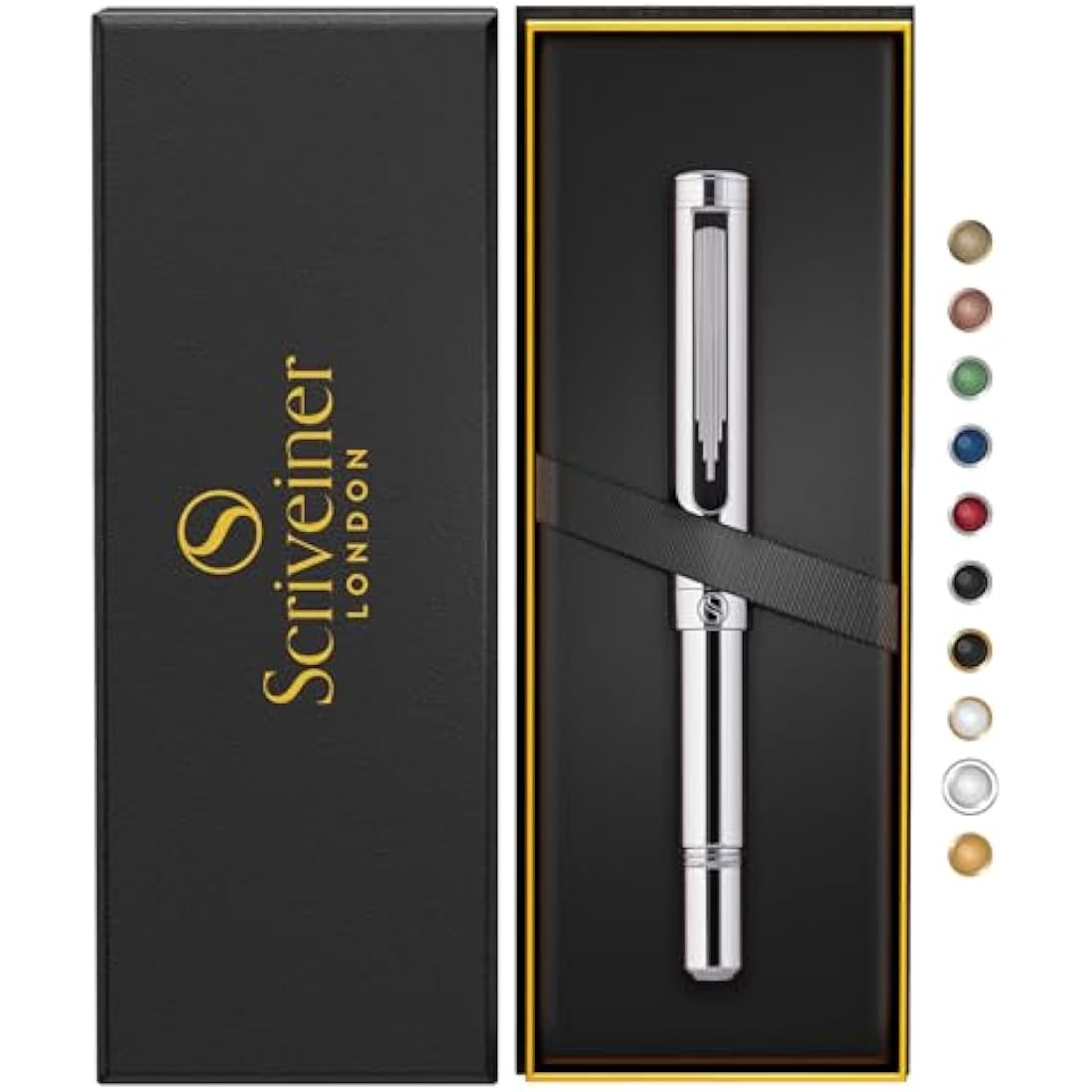 Scriveiner Silver Chrome Rollerball, Award Winning Luxury Pen, Heavy Pocket Pen with Chrome Finish, German Schmidt Refill, Best EDC Writing Pen Gift Set for Men & Women, Nice Designer Office Fancy Pen