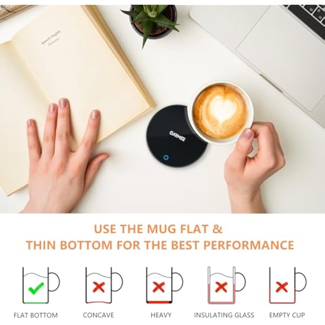 GARMEE Mug Warmer Coffee Warmer - Cup Warmer with 2 Temperature Settings Smart Tea Warmer Portable Beverage Warmer Drink Warmer for Office丨Desk丨Cocoa丨Coffee丨Tea丨Milk丨Hot Drinks（Excluding Cup）