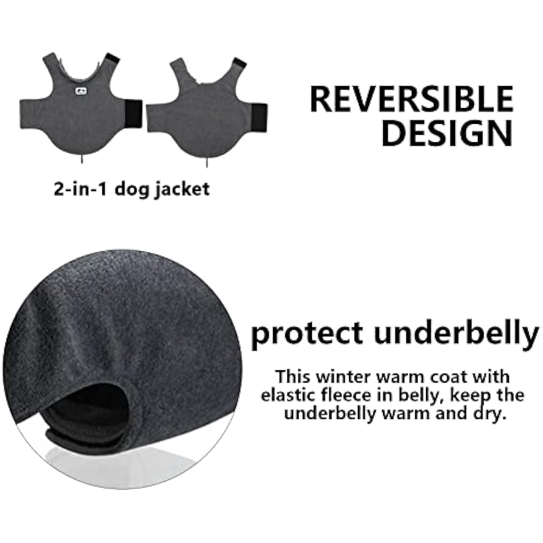 Morezi Cozy Fleece Dog Coats Puppy Clothes Elastic Belly Vest Waistcoat Winter Warm Jacket Reversible Dog Coat for Small Medium Large Dogs - Gray - S