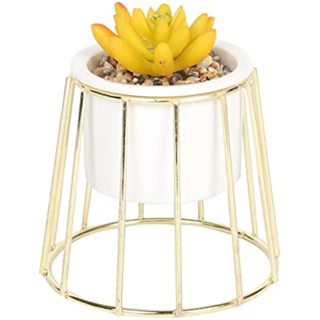 Sleepdown Halo Ochre Succulent Artificial Faux Plant Gold Cage Stand for Home Office Bathroom Decor Indoor Decoration Aesthetics, Small