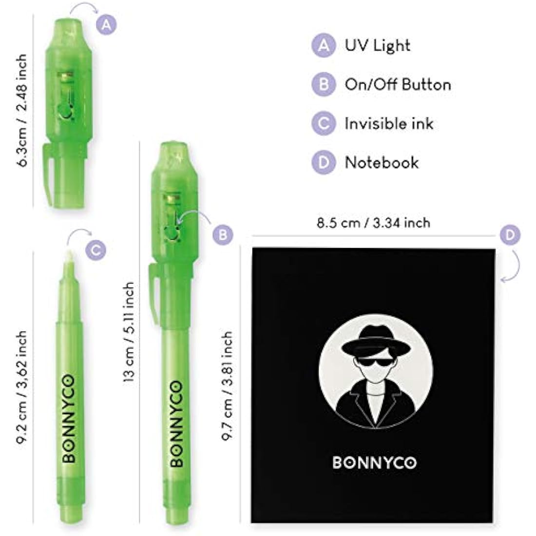 BONNYCO Invisible Ink Pen and Notebook Pack of 16 Party Bag Fillers for Kids, Party Favours Boys and Girls, Pinata Toys, Birthday Stocking Fillers Kids, Classroom Prizes for School, Children Gifts