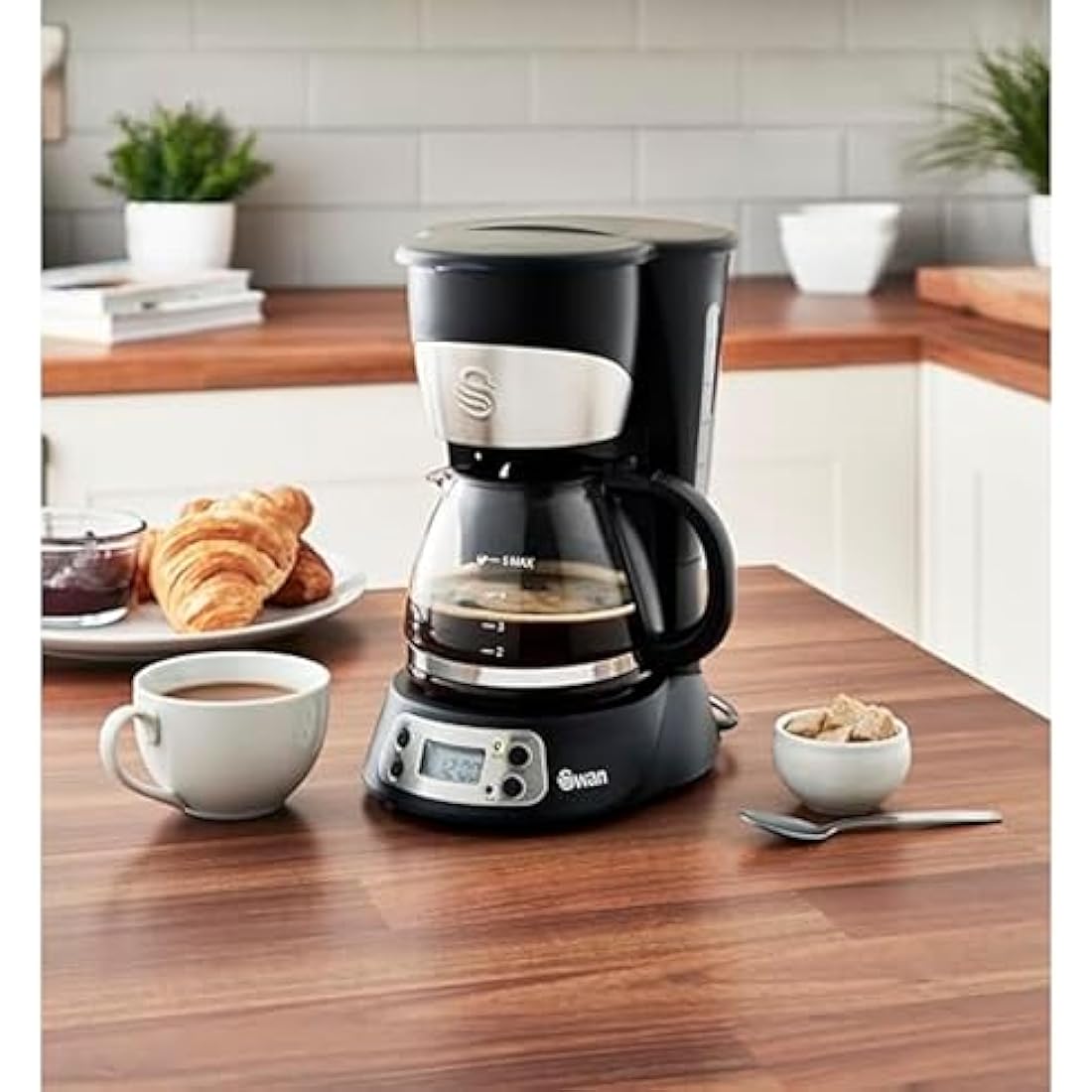 Swan SK13130N Programmable Coffee Maker with Keep Warm Function, LCD Timer, 750ml, 700W, Black