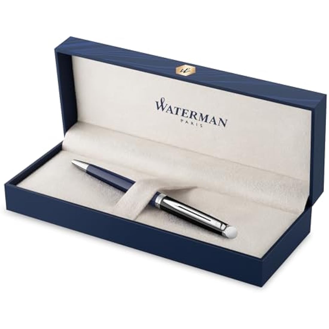 WATERMAN Hémisphère Ballpoint Pen | Black & Blue Lacquer with Palladium Coated Trim | Medium Point | Blue Ink | Gift Box