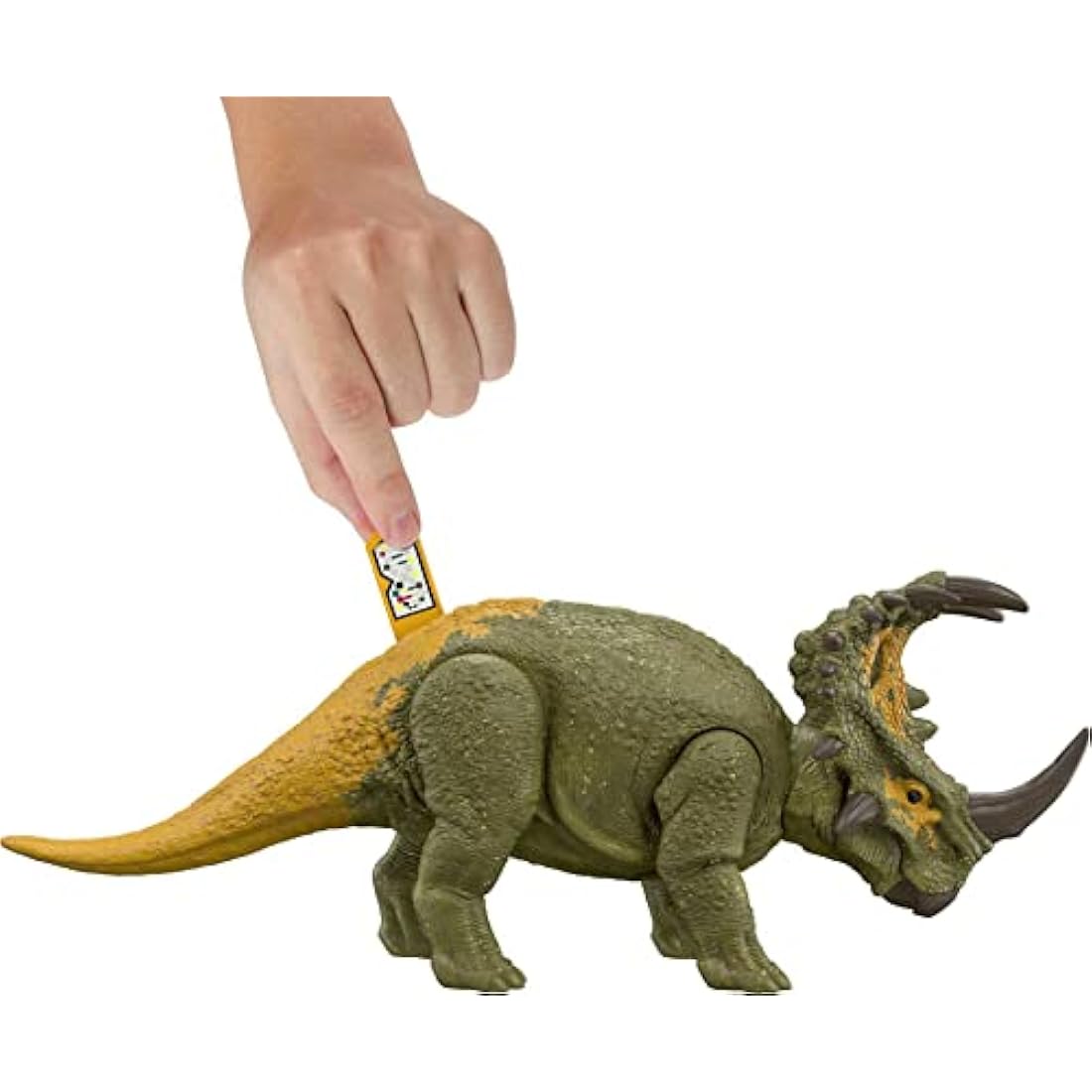 Jurassic World Dominion Roar Strikers Sinoceratops Dinosaur Action Figure, Roaring Sound and Head Ram Attack, Physical and Digital Play, 4 Years and Up
