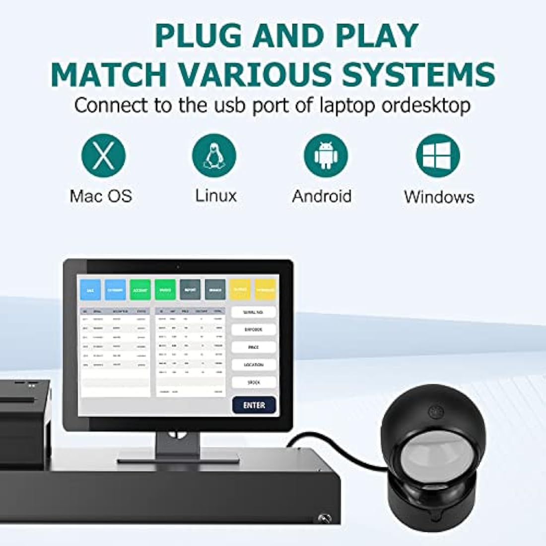 NetumScan Automatic Omnidirectional Desktop Barcode Scanner, Hands-Free USB Wired QR Barcode Reader, 1D 2D Bar Code Image Sensing for Supermarket, Retail Store, Warehouse, Bookstore Pos System NSA5