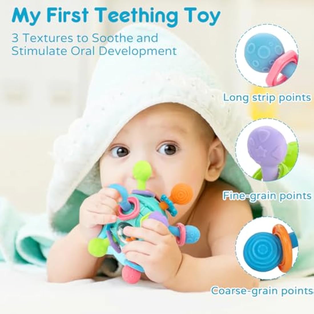 Baby Toys 0-6 Months Sensory Montessori Toys for Babies 6-12 Months Baby Rattle Teether Toy Shaker Grab Spin Newborn Toy Gift for 8 9 Month Babies Toddler Boys Girls Christmas(Blue)