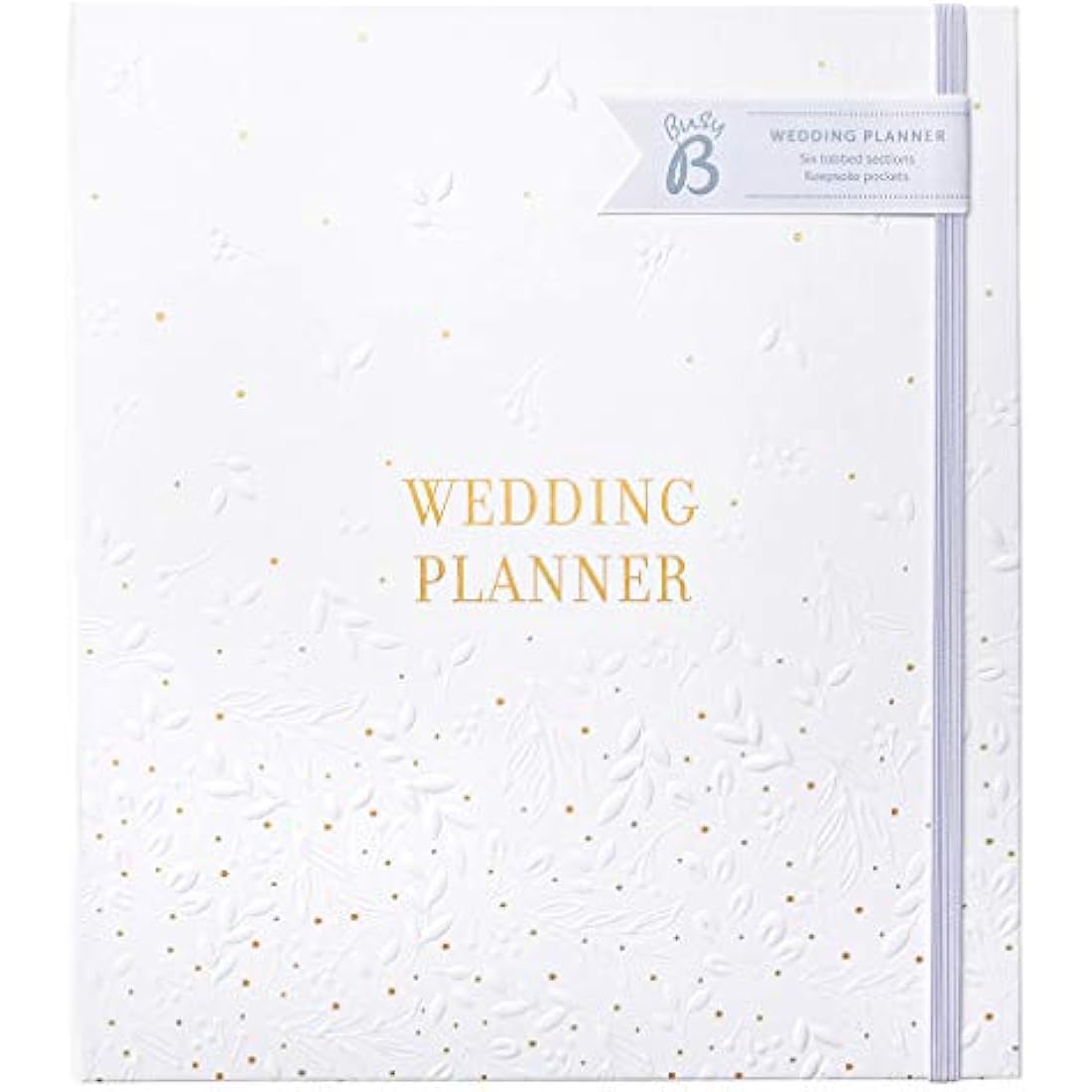 Busy B Wedding Planner - Beautiful white & gold spiral-bound wedding organiser with 6 tabbed sections and storage pockets. Perfect engagement gift.