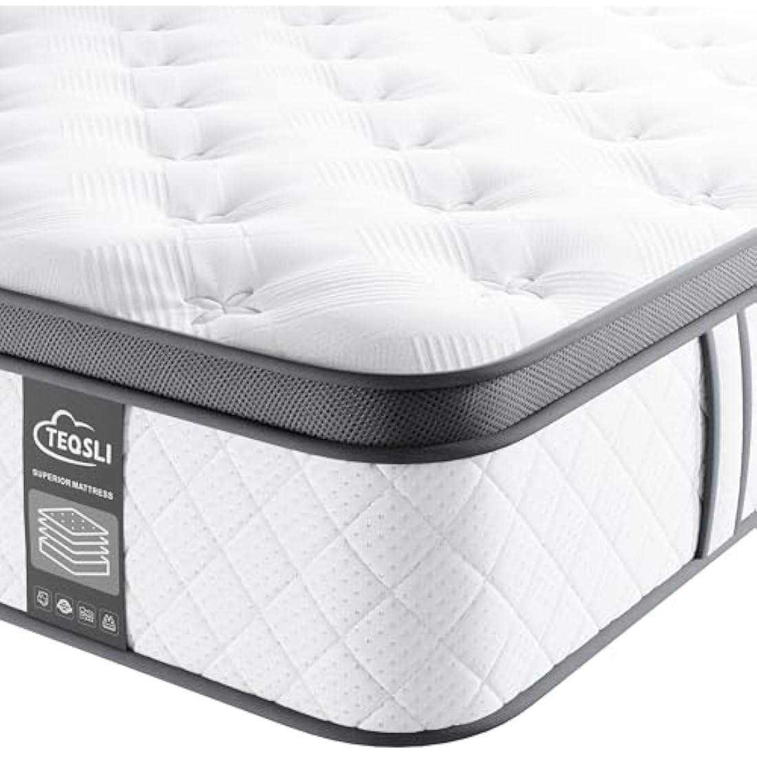 TeQsli 3FT Single Mattress 10 Inch Gel Memory Foam Pocket Spring Hybrid Mattress Medium Firm Orthopedic - Edge Support & OEKO-TEX Certified in a Box 90x190x25cm