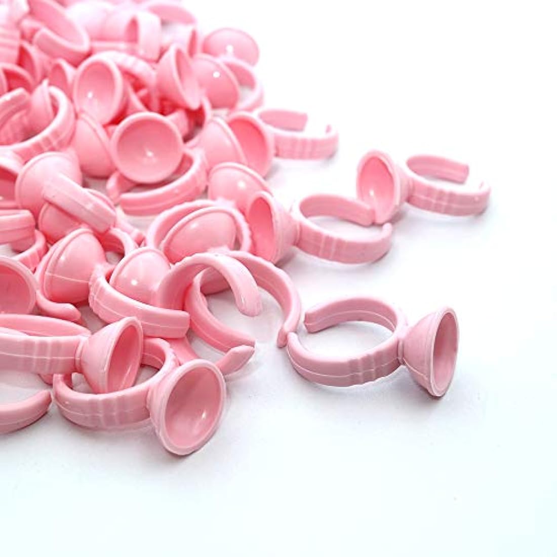 G2PLUS Pink Eyelash Glue Holder Ring - 100PCS Lash Extension Glue Rings - Small Disposable Plastic Glue Cups Rings for Eyelash Extension, Tattoo Application, Nails Extension