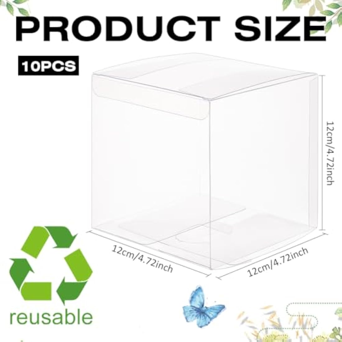 BENECREAT 10PCS 12x12x12cm Clear Cube Wedding Favour Boxes with Protective Film, Large PVC Transparent Square Gift Boxes for Party Gift Candy Birthday Cake