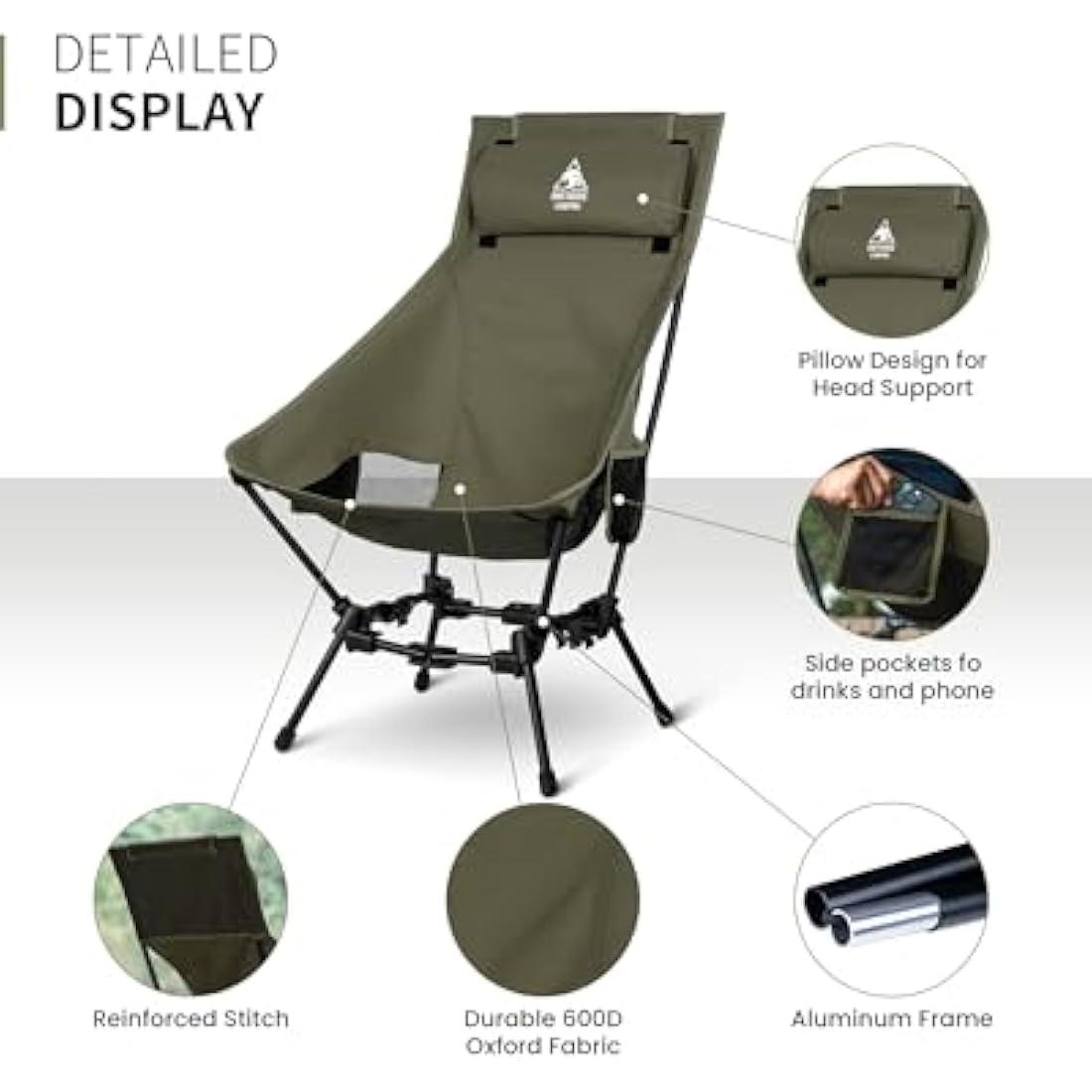 OneTigris Dragonhide Oversized Camping Chair with Pillow Design, Comfortable Widened Seat Folding, 275 lbs Capacity