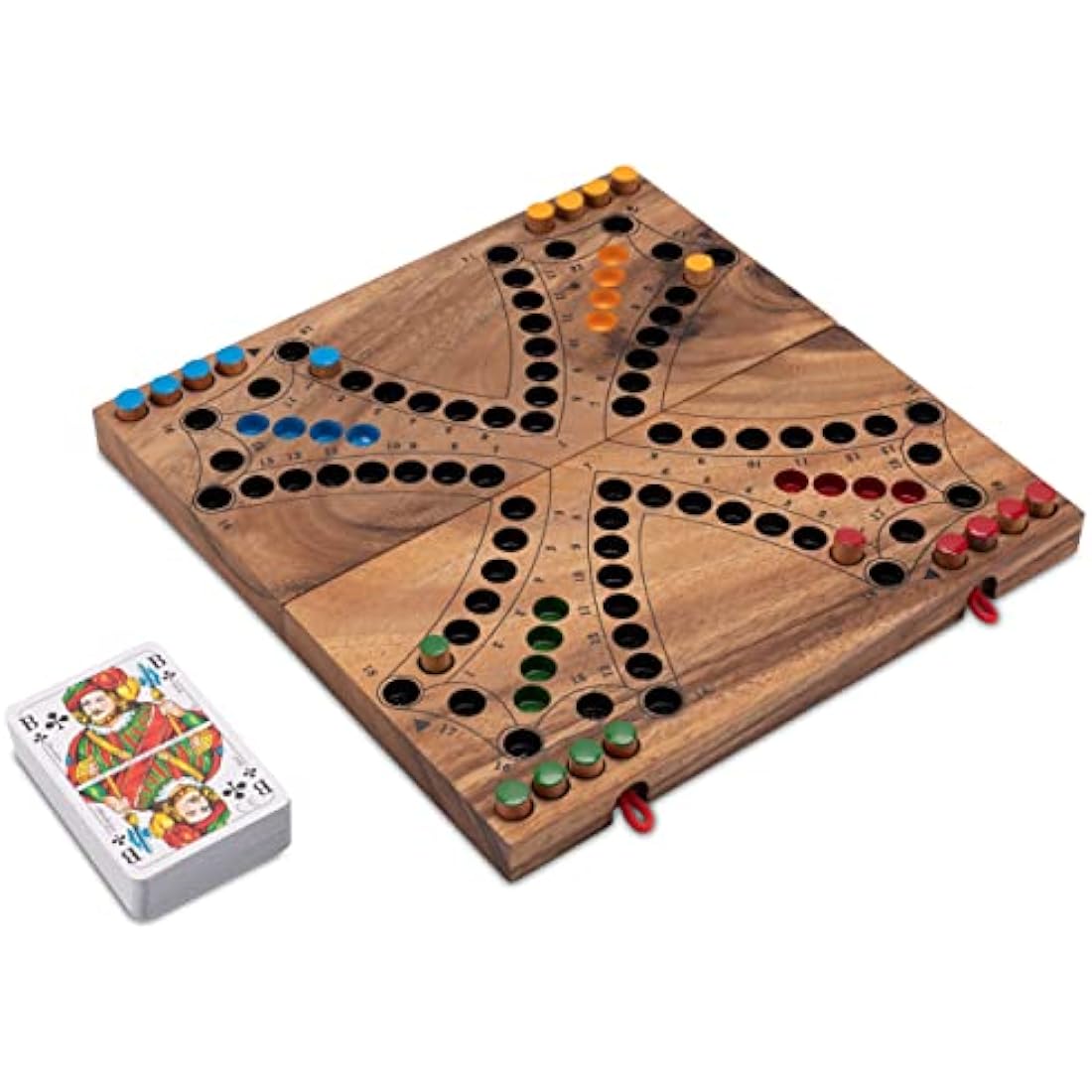 LOGOPLAY Tock for 4 Players - Board Game with Playing Cards - Wooden Board Game with Folding Board